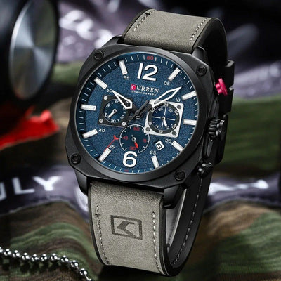 Business Leather Watch with Quartz Movement and Waterproof Case