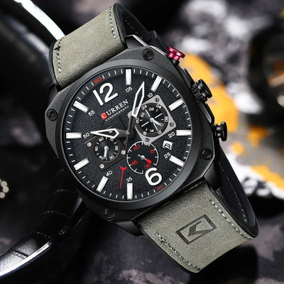 Business Leather Watch with Quartz Movement and Waterproof Case