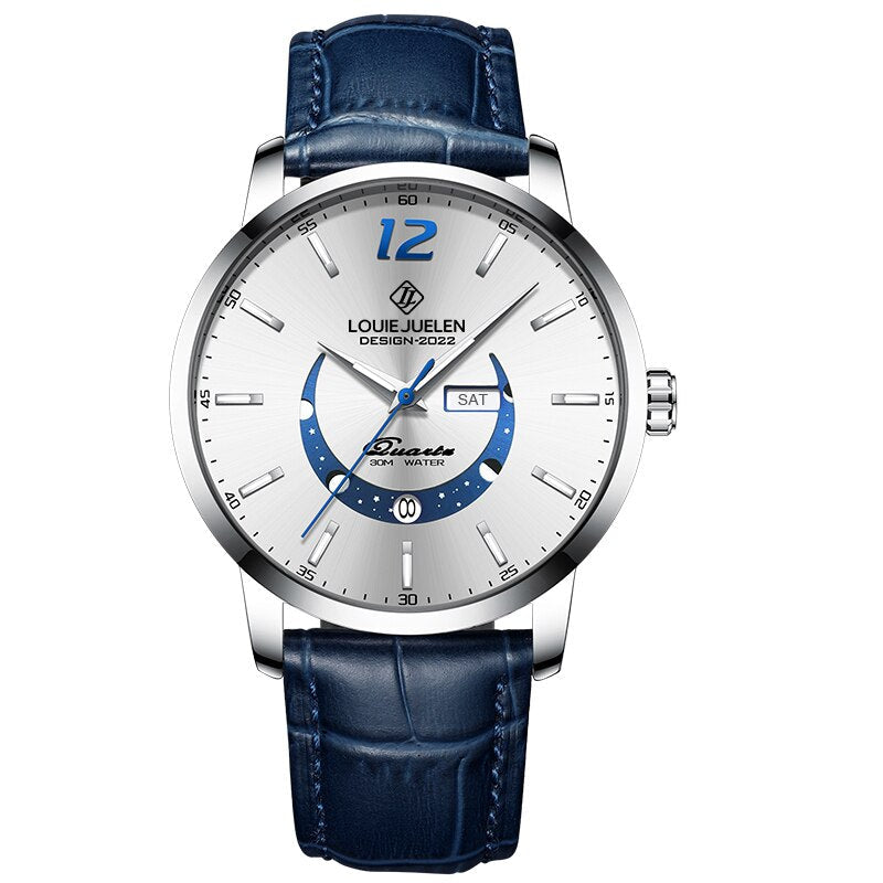 Elegant Moon Phase Watch with Illuminated Week Calendar