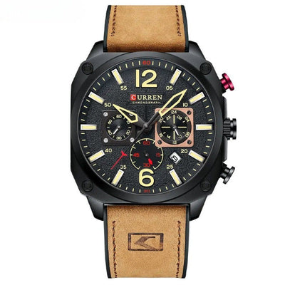 Business Leather Watch with Quartz Movement and Waterproof Case