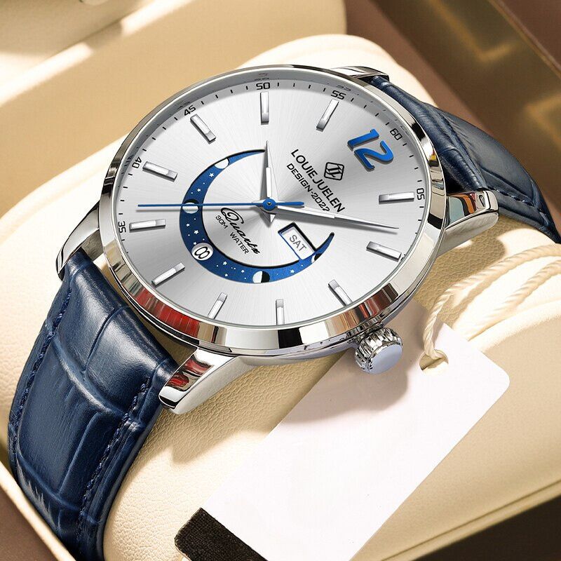 Elegant Moon Phase Watch with Illuminated Week Calendar