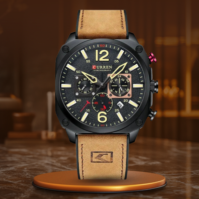 Business Leather Watch with Quartz Movement and Waterproof Case