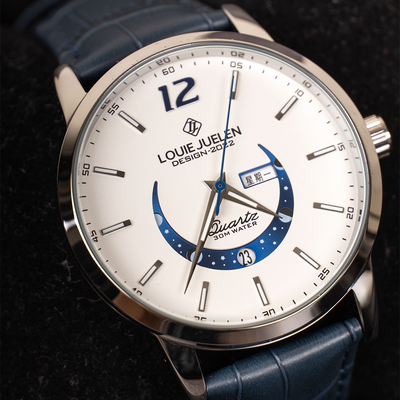 Elegant Moon Phase Watch with Illuminated Week Calendar