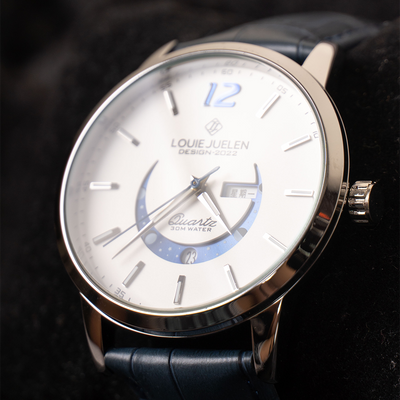 Elegant Moon Phase Watch with Illuminated Week Calendar