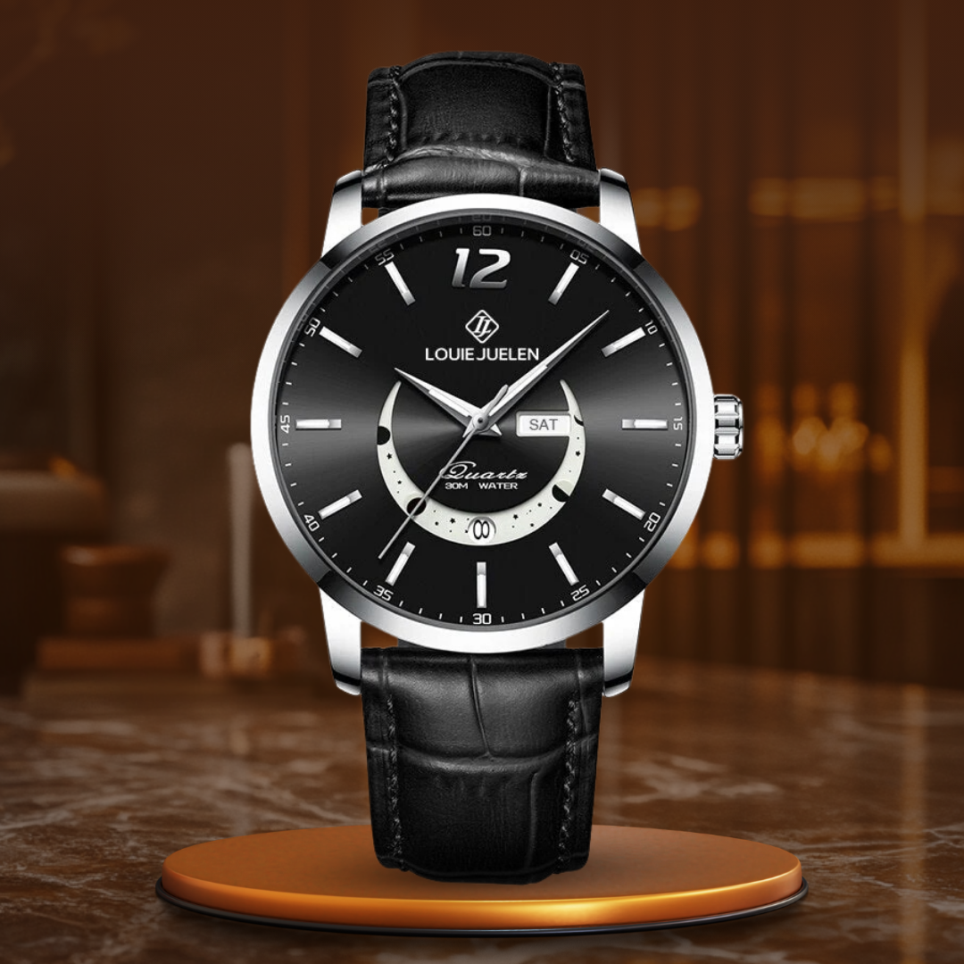 Elegant Moon Phase Watch with Illuminated Week Calendar