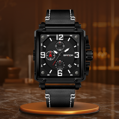 Tactical Men's Leather Watch with Quartz Movement